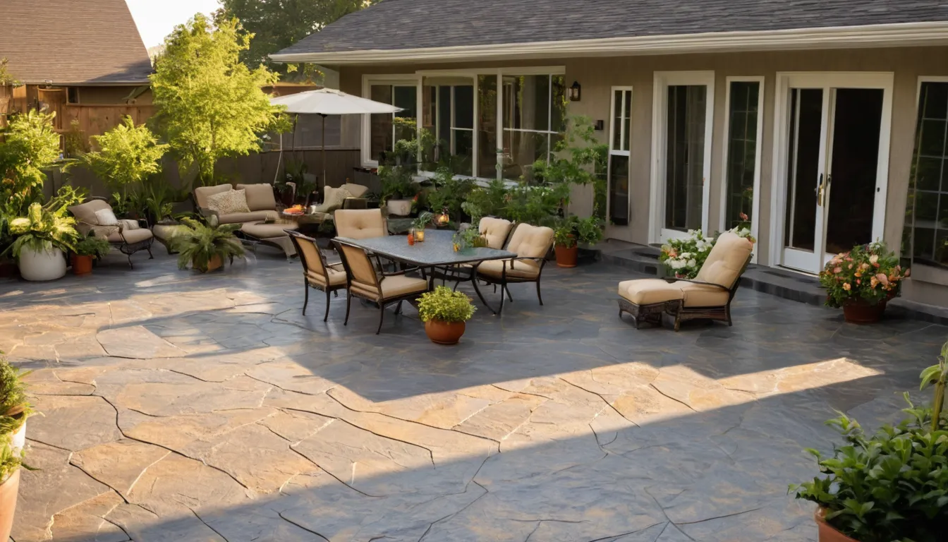 A stamped concrete patio behind a home in Eagle Harbor